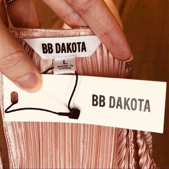 nwt BB Dakota I'm A Professional Plissé Blouse Mauve Rose Ruffle size L - Picture 6 of 9